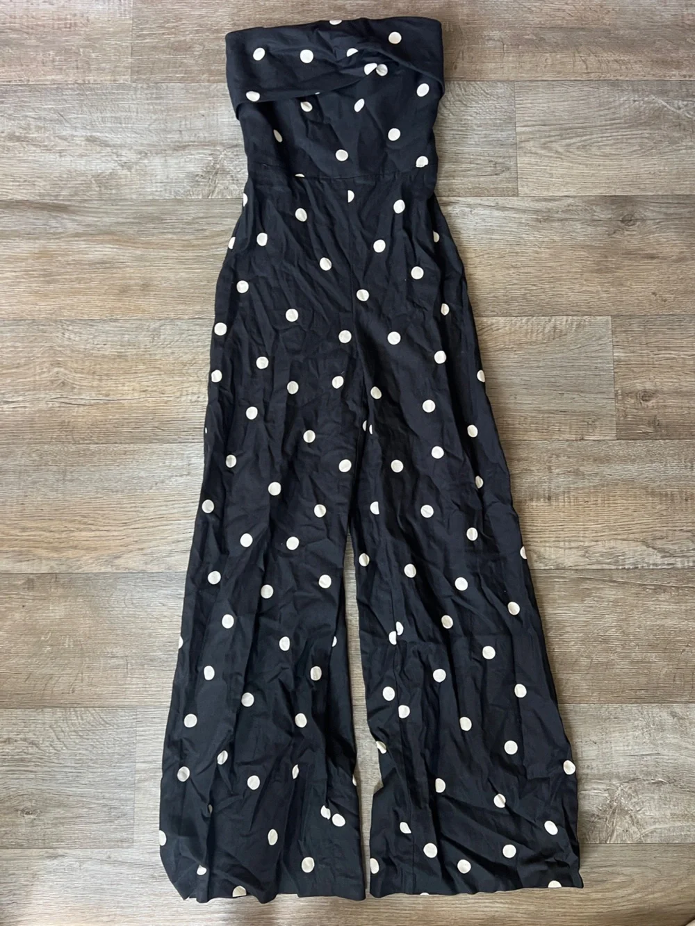 Sezane Editions Stella Linen Jumpsuit in Polka Dot Black Ecru